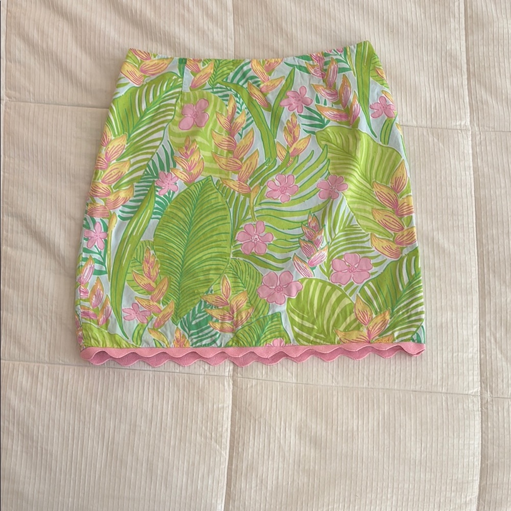 Lilly Pulitzer Green and Pink Mini Pencil Skirt Resort Wear